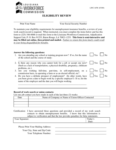 Form LWC65W  Printable Pdf