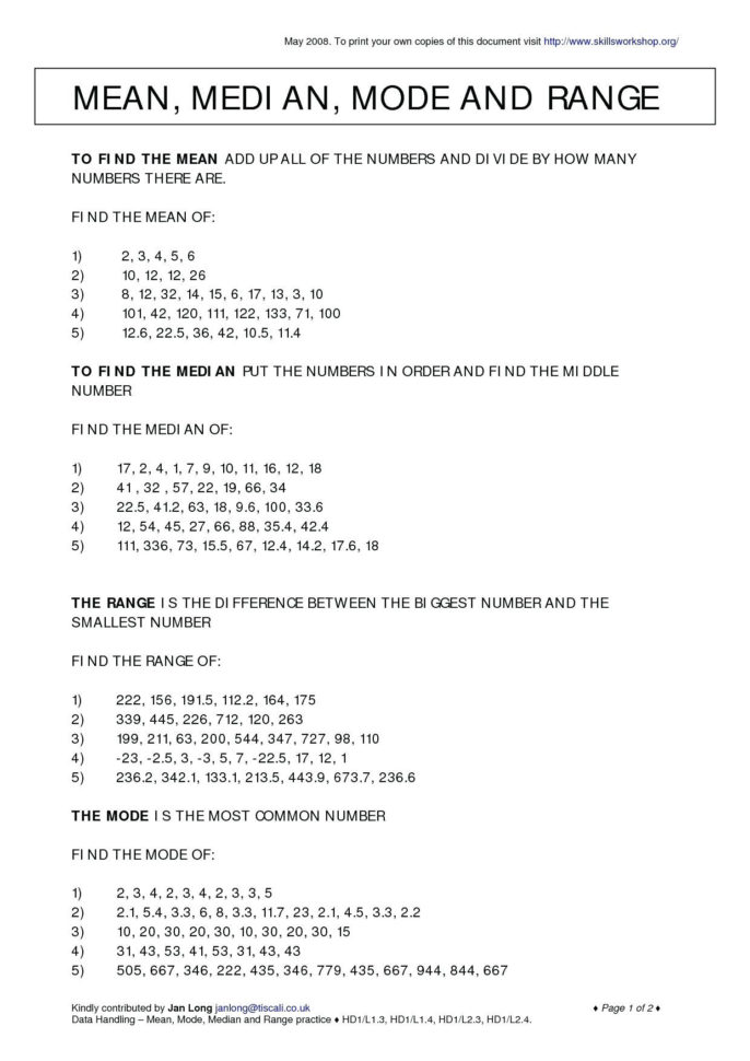 Find Mode Math Mean Median Mode Range Worksheet Worksheets — db-excel.com