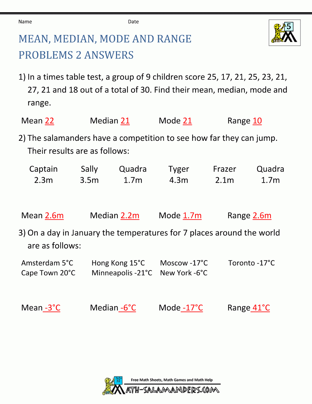 Mean Median Mode Range Worksheets With Answers — db-excel.com