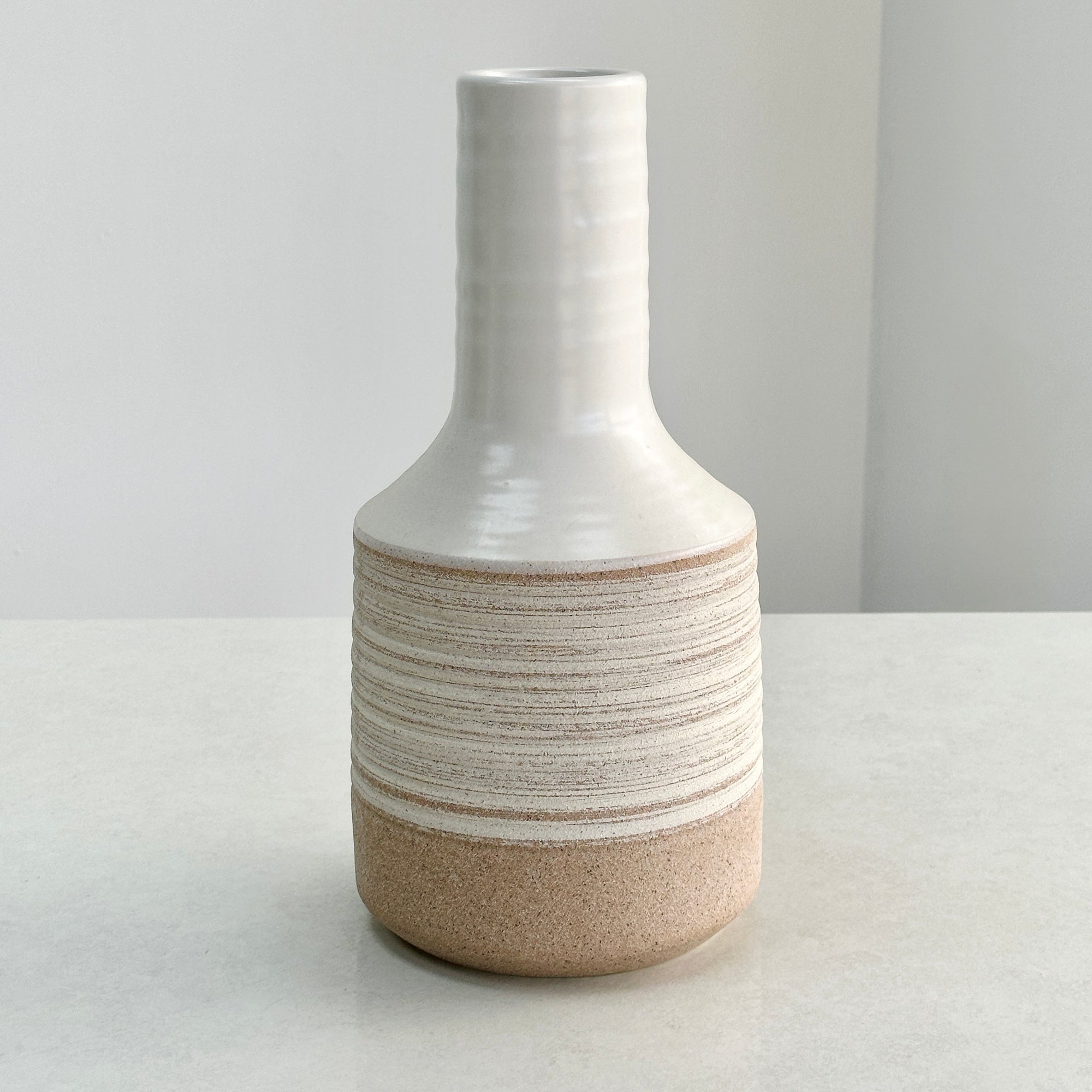 Ceramic Gourd White  Grooved Vase