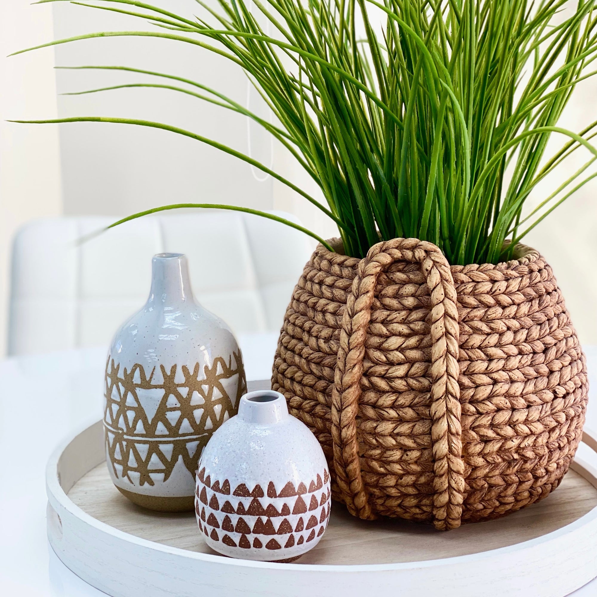 Cement Vase Rattan Design