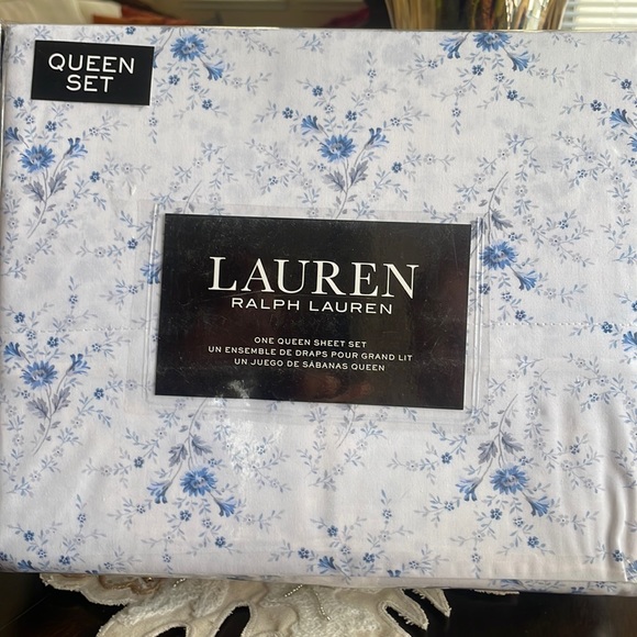 Ralph Lauren Other - New Ralph Lauren Queen Sheet Set White/Blue/Grey Floral Pattern 100% Cotton