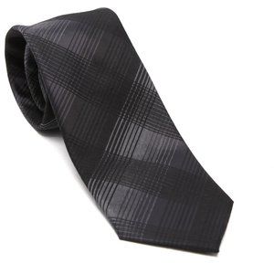 Calvin Klein Silk Blend Tie Plaid Check Necktie Slender Casual Black Grey White