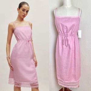 $248 Reformation Neena Linen Lace Dress in Babygirl