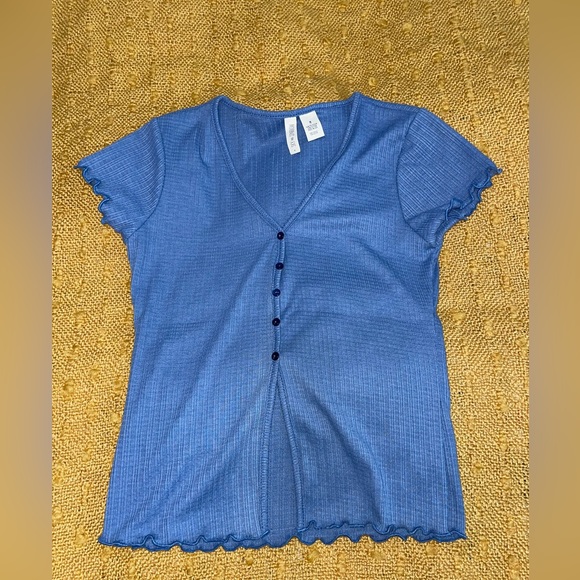 Sky and Sparrow Tops - Blue Ribbed Button Up Baby Tee