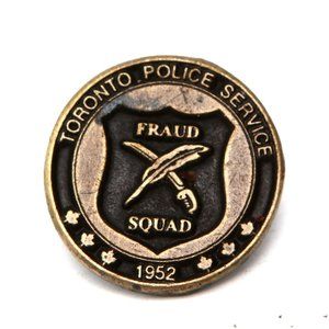 Vintage Toronto Fraud Squad Pin Metro Police Bronze Tone Metal