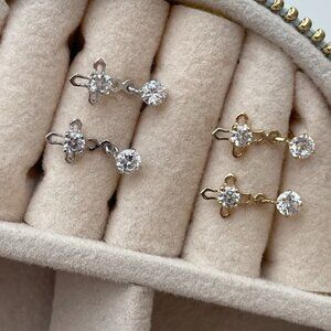 NWT Penelope Cross Earrings // 10kt Italian Solid Gold + CZ (WHITE Gold)