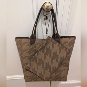 Rothy's Tote AND Wristlet Dark Camel Houndstooth Collectors Edition