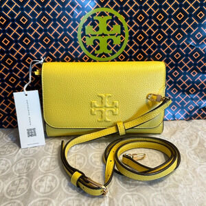 Tory Burch Thea Flat Wallet Crossbody Bag Yarrow Gold Yellow