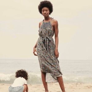 DOEN Thoreau Organic Cotton Midi Dress in Navy Lady Bird Floral