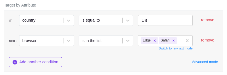 Simple targeting conditions