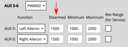 Control Surface Disarmed 1500 Setting