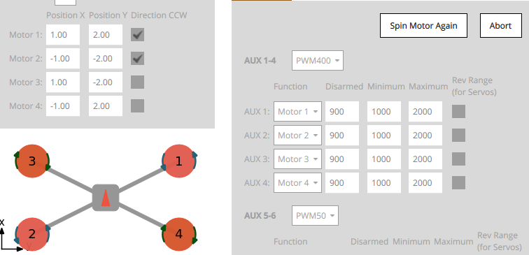 Screenshot showing how to identify/assign motors