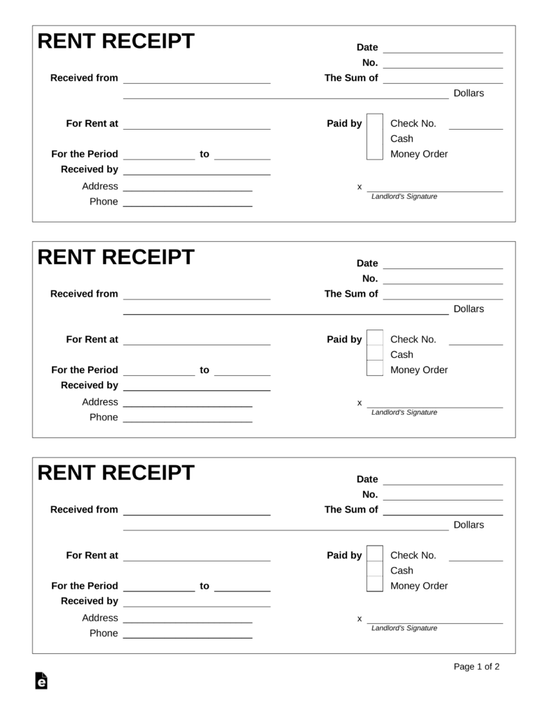 Printable Pdf Rent Receipt Format