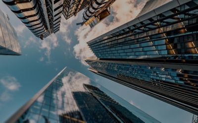 looking up at skyscraper