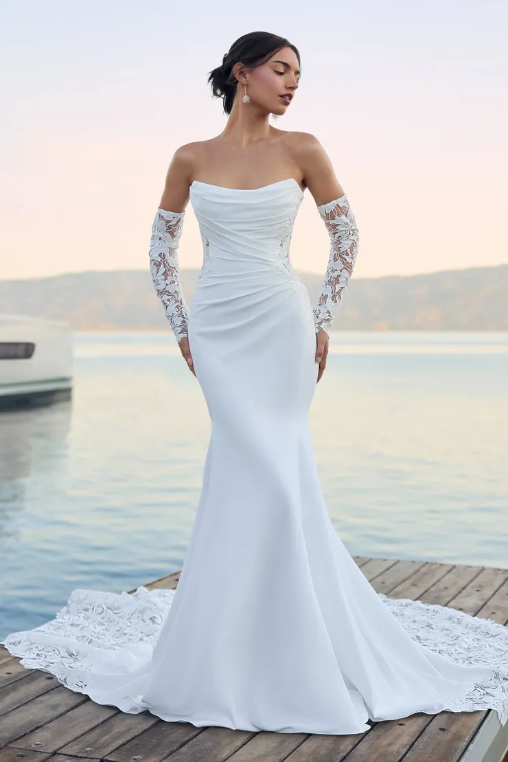 Crepe Wedding Dress with Gauntlet Sleeves Lucie