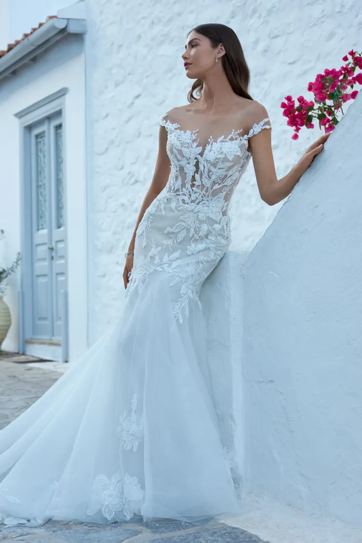 Illusion Neckline Bridal Gown with Floral Train Chesca