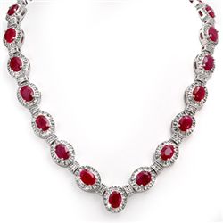 Genuine 39.70 ctw Ruby & Diamond Necklace 14K Gold