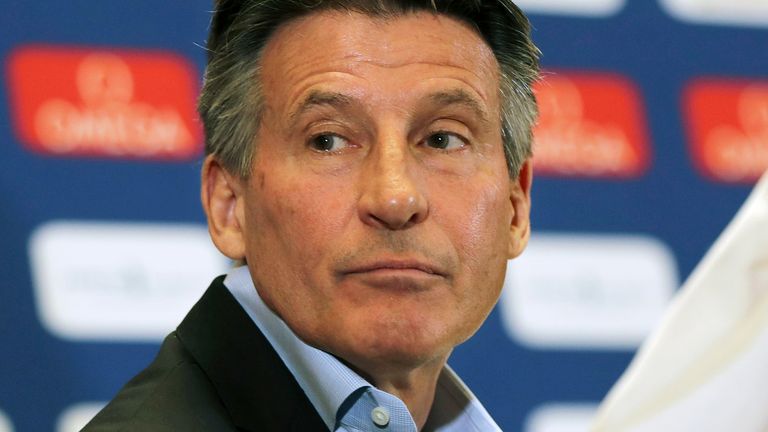 FILE - IAAF President Sebastian Coe attends a press conference ahead of the Doha IAAF Diamond League in Doha, Qatar, May 2, 2019.  (AP Photo/Kamran Jebreili, File)