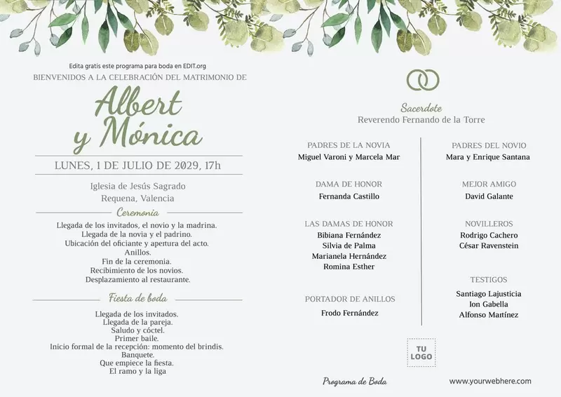 Diseños de programa para ceremonia de matrimonio