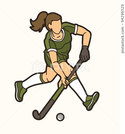 Field Hockey Sport Female Player Action Cartoon Graphic Vector 94299329