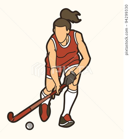 Field Hockey Sport Female Player Action Cartoon Graphic Vector 94299330