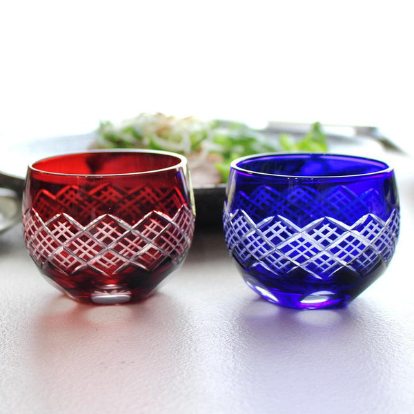 [GLASS] LAYERED YARAI MARU GUINOMI PAIR | EDO CUT GLASS