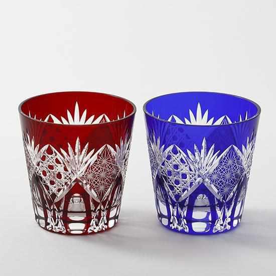 [GLASS] STAR ANISE CHRYSANTHEMUM CONNECTION OLD PAIR | EDO CUT GLASS