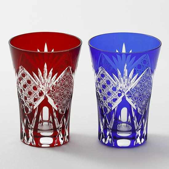 [GLASS] STAR ANISE CHRYSANTHEMUM CONNECTION TUMBLER PAIR | EDO CUT GLASS