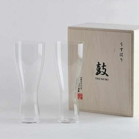 [GLASS] THIN DRUM TSUDUMI 2 PIECES SET IN A WOODEN BOX | EDO GLASS