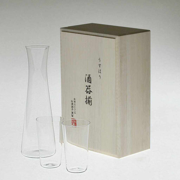 [GLASS] THIN SAKE SET 3-PIECE SET IN A WOODEN BOX | EDO GLASS