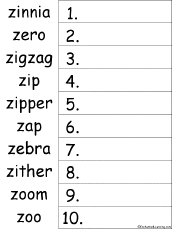 13 letter words · zombification ; Z Words Alphabetical Order Worksheet Printout Enchantedlearning Com