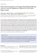 Cover page: Functional Consequences of Synapse Remodeling Following Astrocyte-Specific Regulation of Ephrin-B1 in the Adult Hippocampus