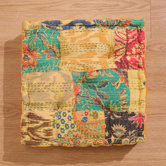 Gold Velvet Kantha Floor cushion