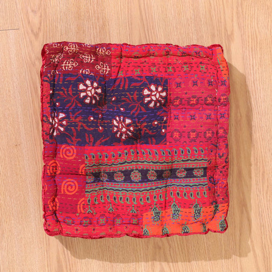 Red Velvet Kantha Floor cushion