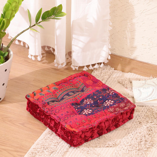 Red Velvet Kantha Floor cushion