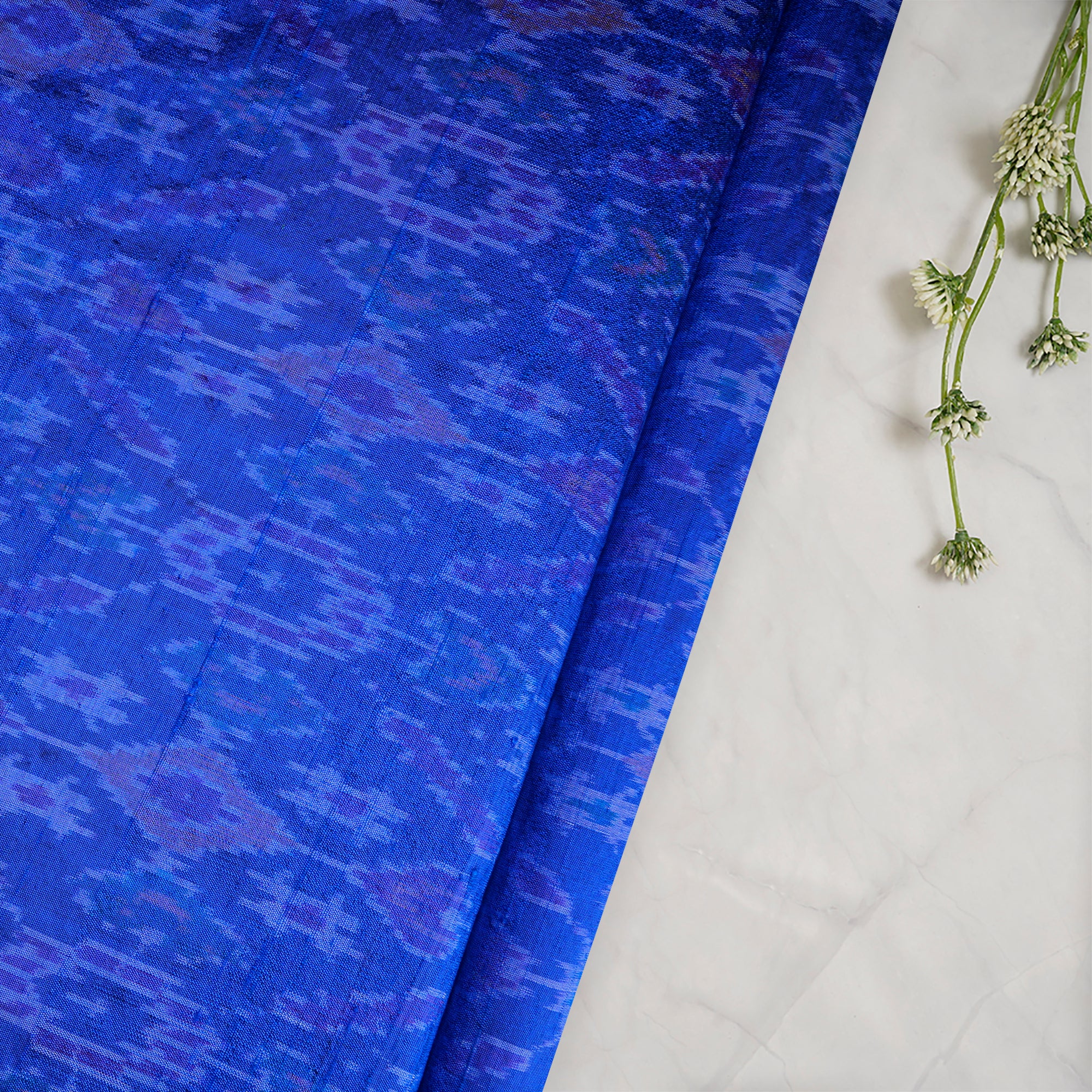 Royal Blue Handwoven Pure Dupion Silk Ikat Fabric