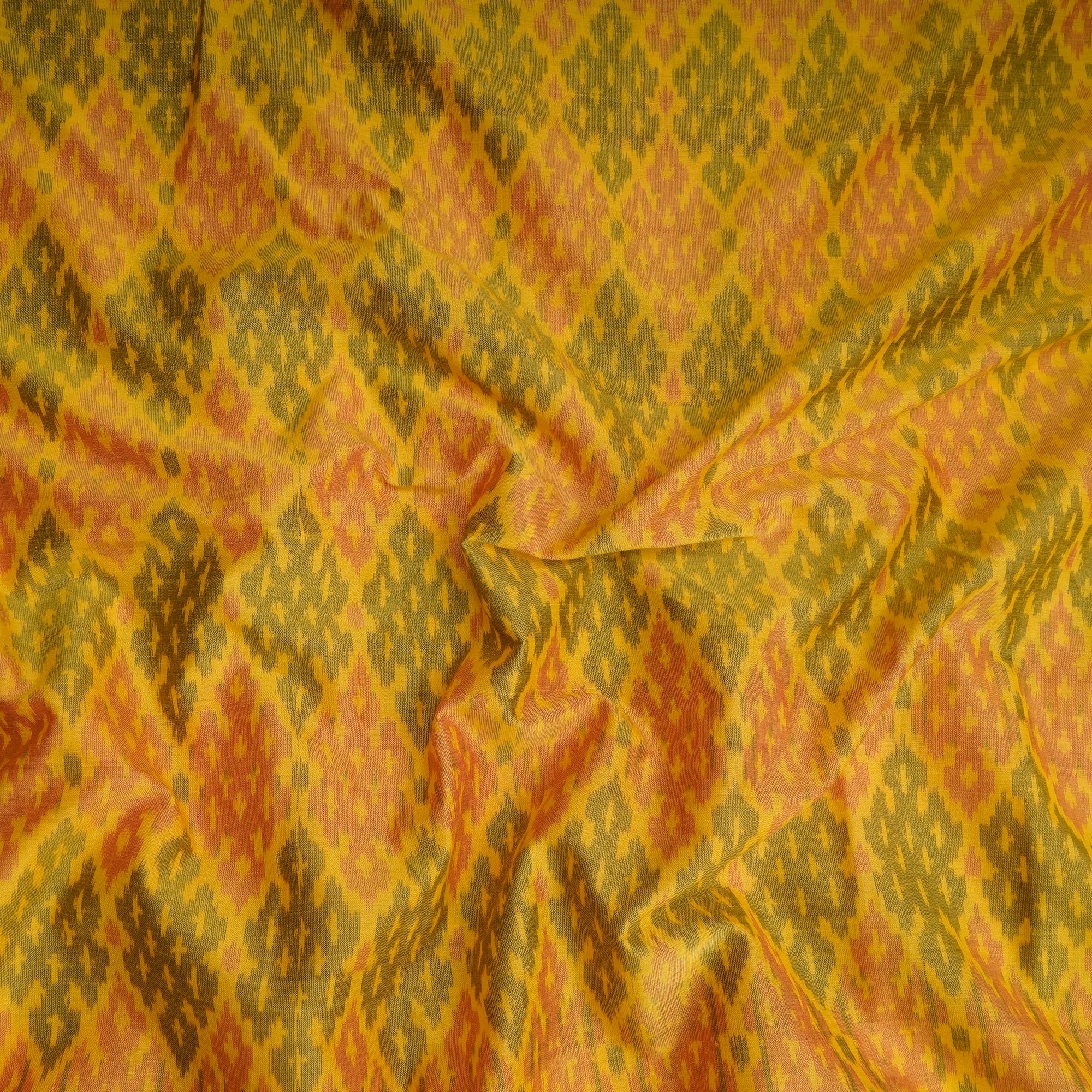 Yellow Handwoven Pure Silk-Cotton (Sico) Ikat Fabric