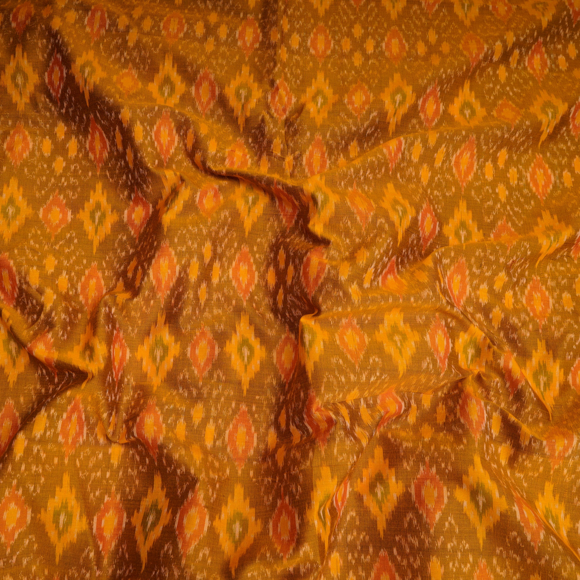 Orange Handwoven Pure Silk-Cotton (Sico) Ikat Fabric