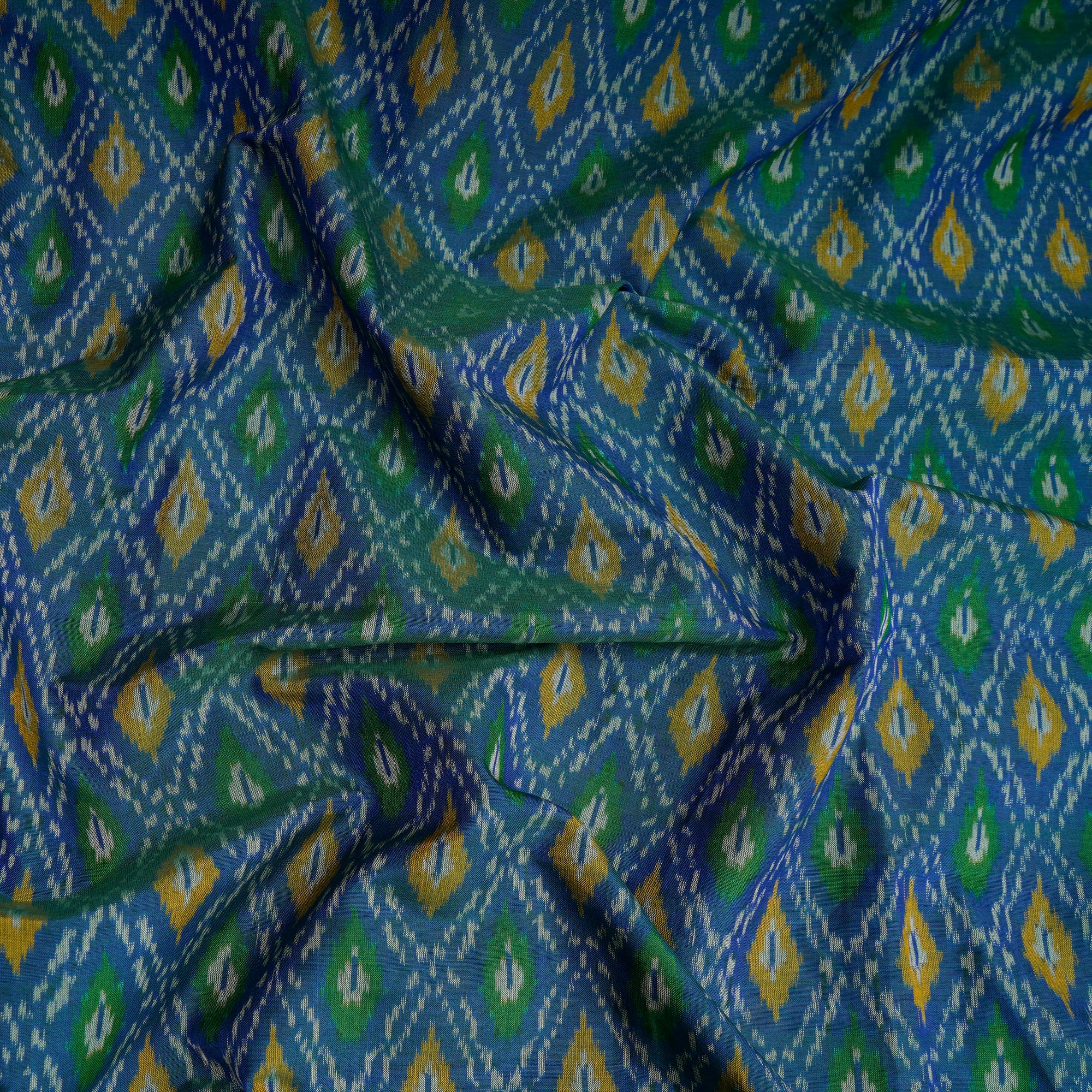 Blue Handwoven Pure Silk-Cotton (Sico) Ikat Fabric