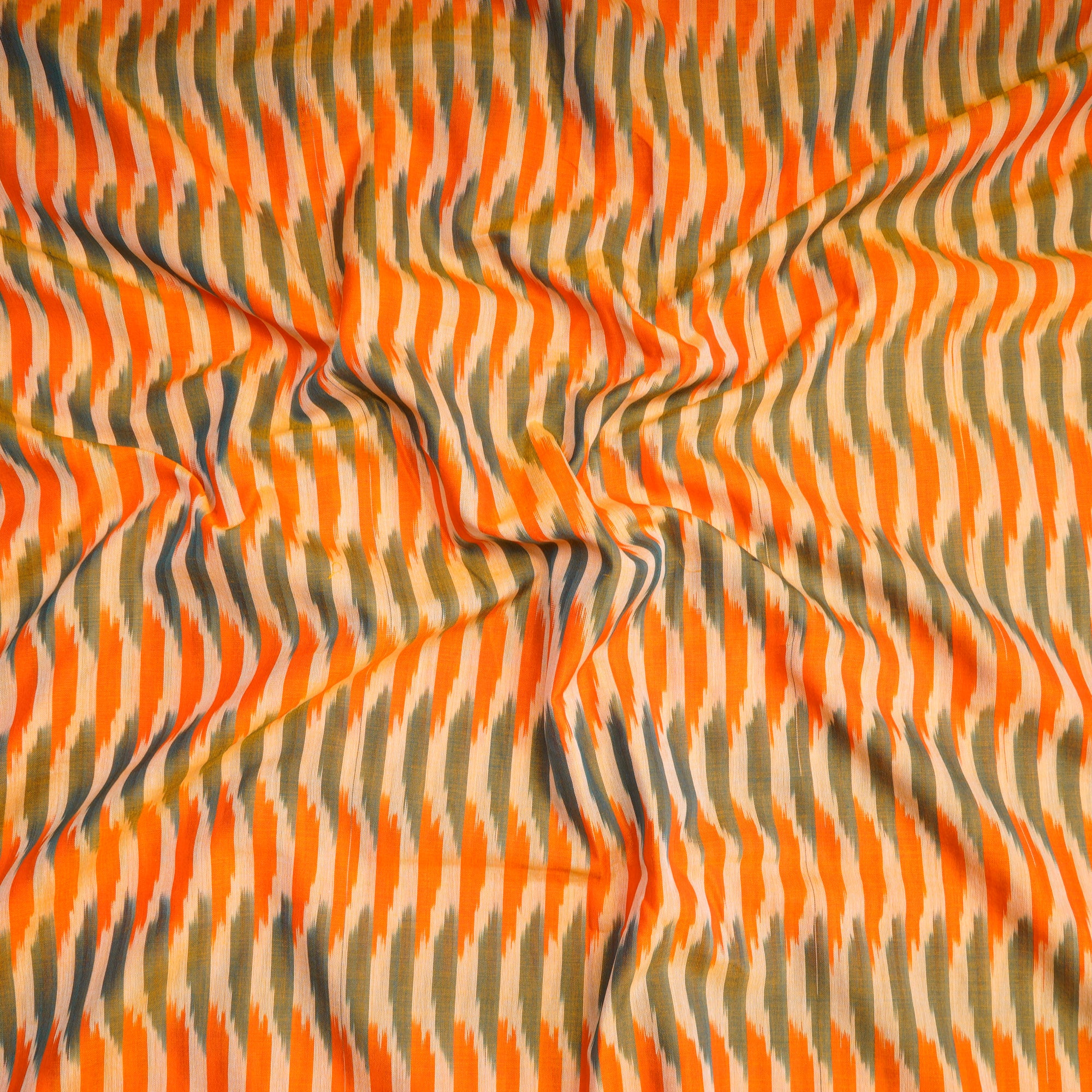 Orange Handwoven Mercerised Cotton Ikat Fabric (44" Width)