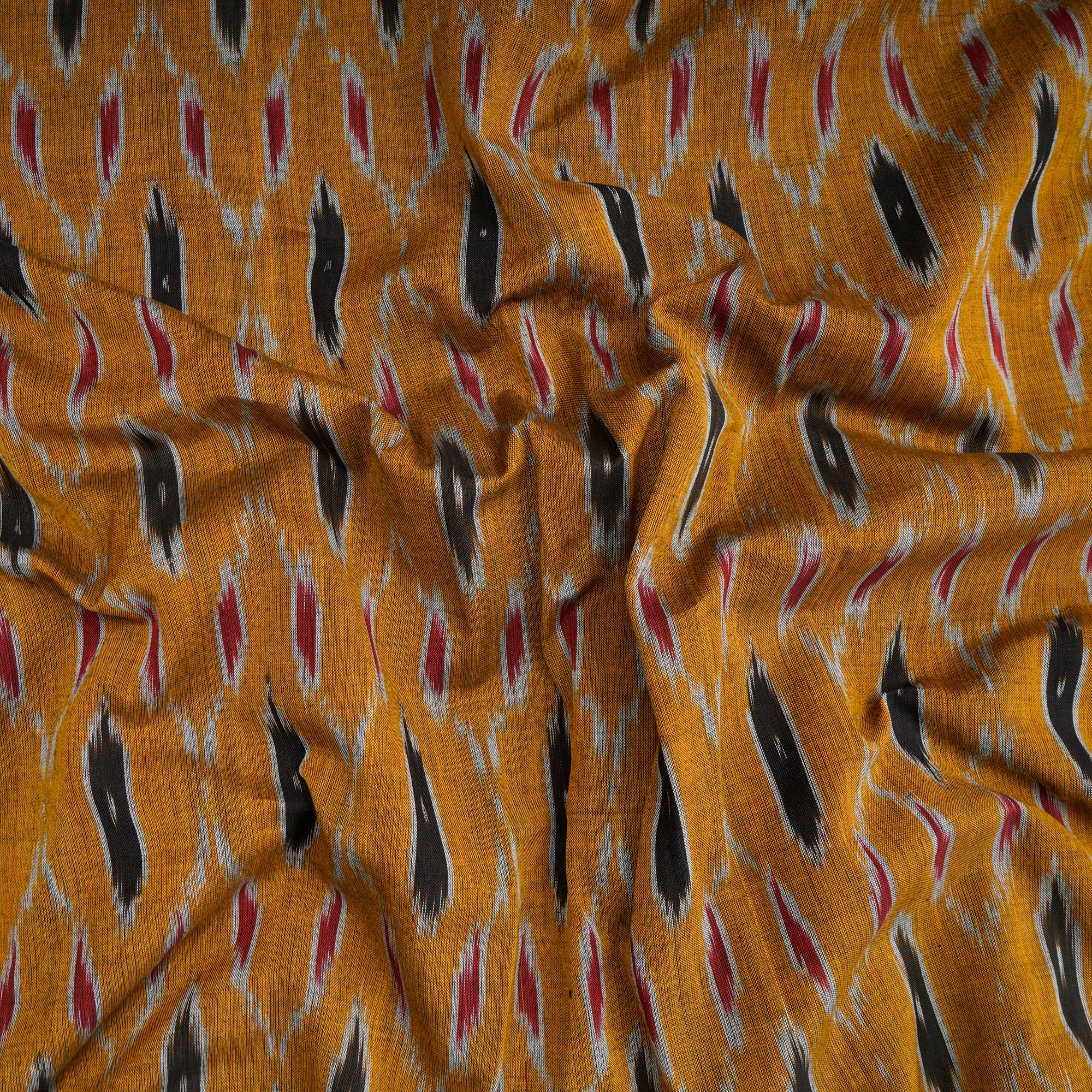 Yellow Handwoven Mercerised Cotton Ikat Fabric (44" Width)