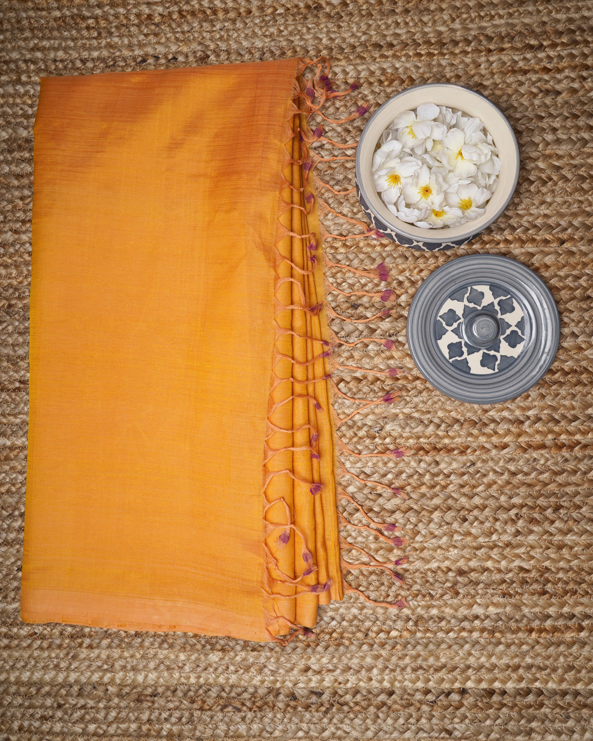 Mustard Color Woven Chanderi Saree With Blouse Piece