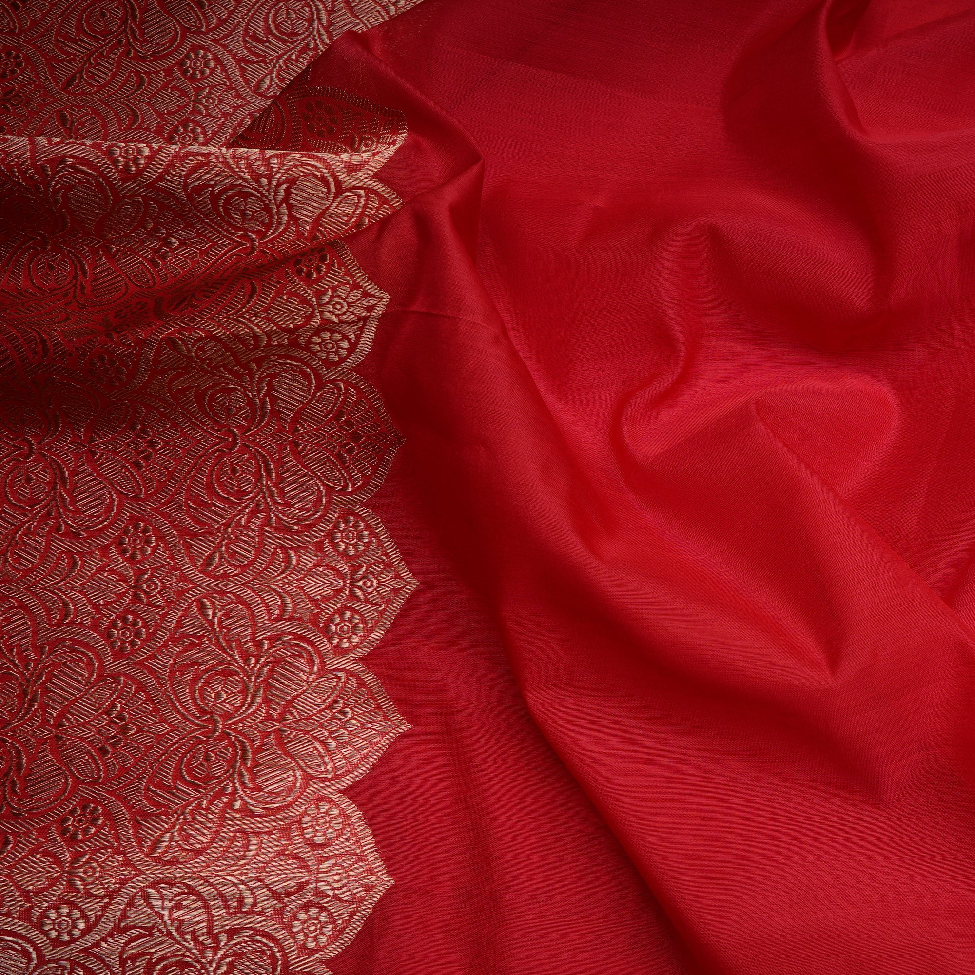 Red-Gold Border Pattern Handwoven Brocade Fabric