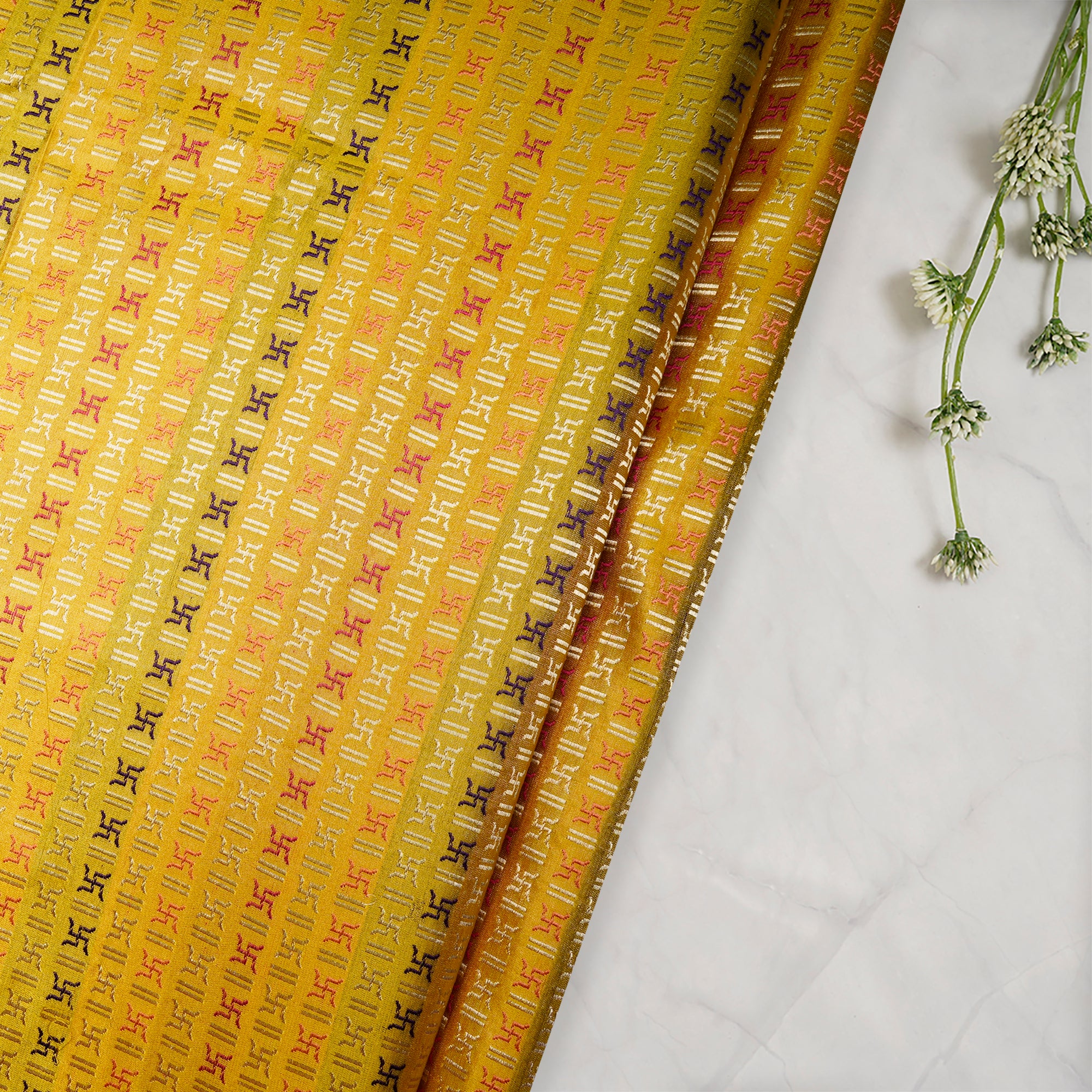 Super Lemon Handwoven Premium Banarasi Meenakari Brocade Silk Fabric