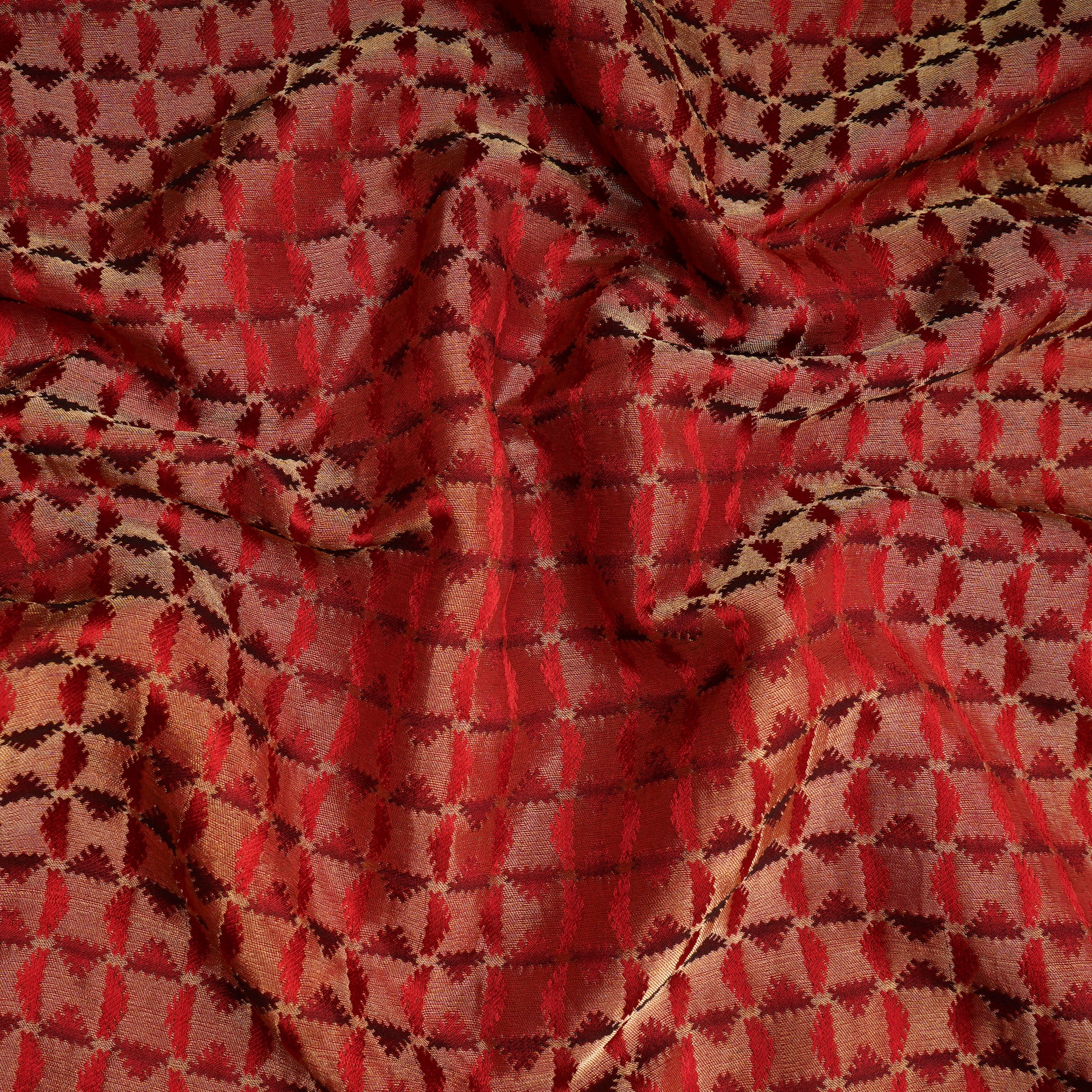 Red-Golden Color Crepe Brocade Fabric