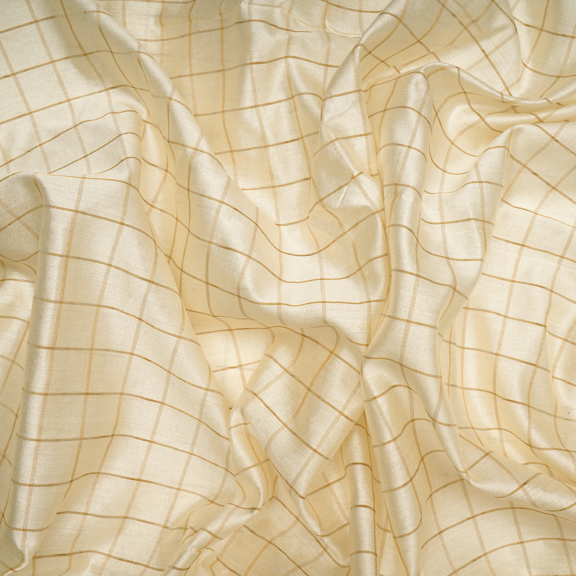 Cream Dyeable Check Pattern Pure Spun Silk Fabric