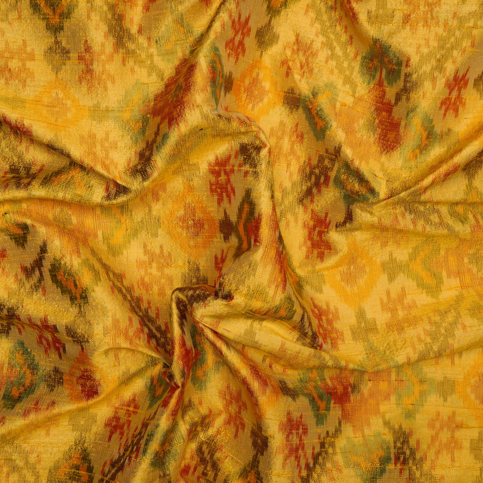 Yellow Handwoven Dupion Silk Ikat Fabric