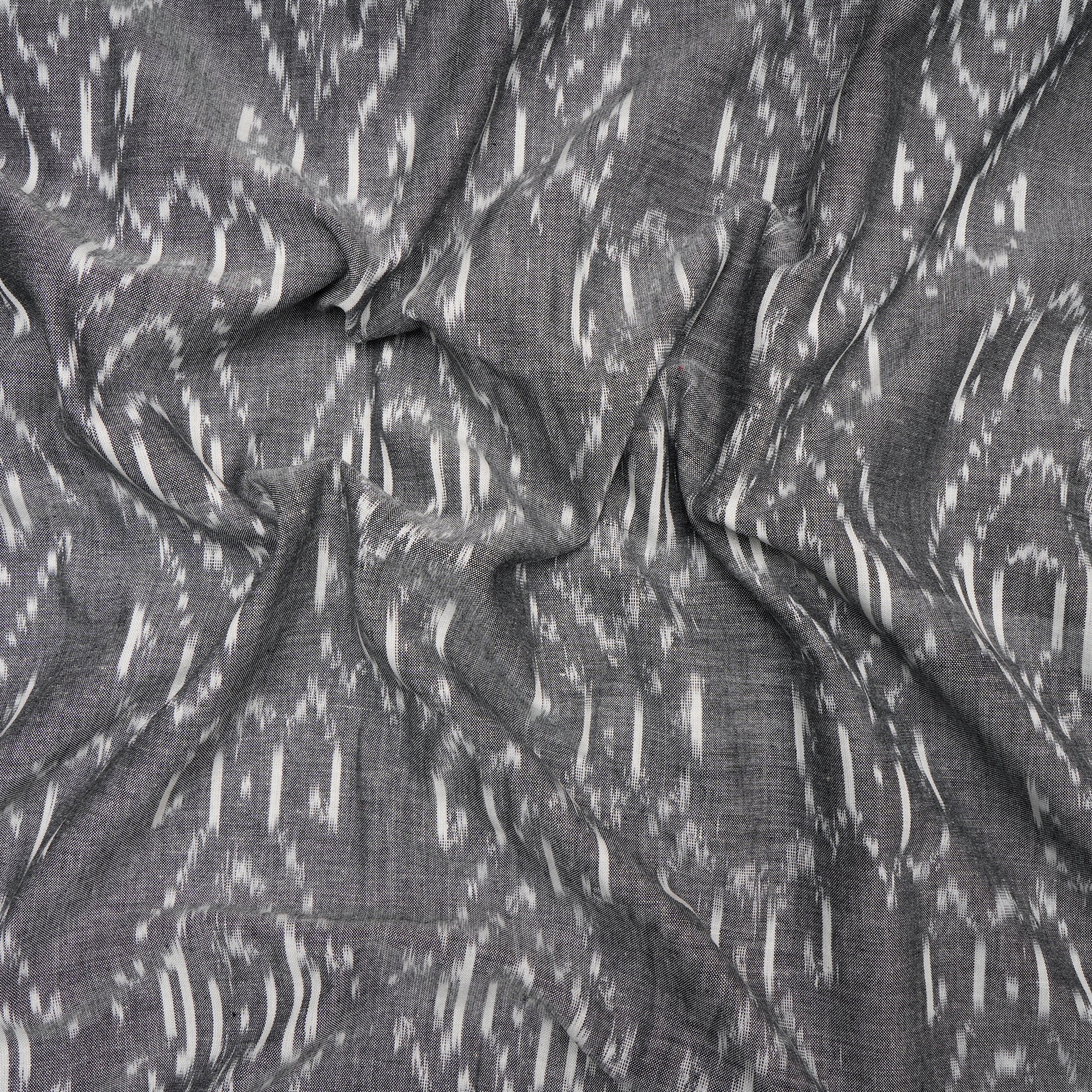 Grey-White 2/60 Washed Woven Ikat Cotton Fabric