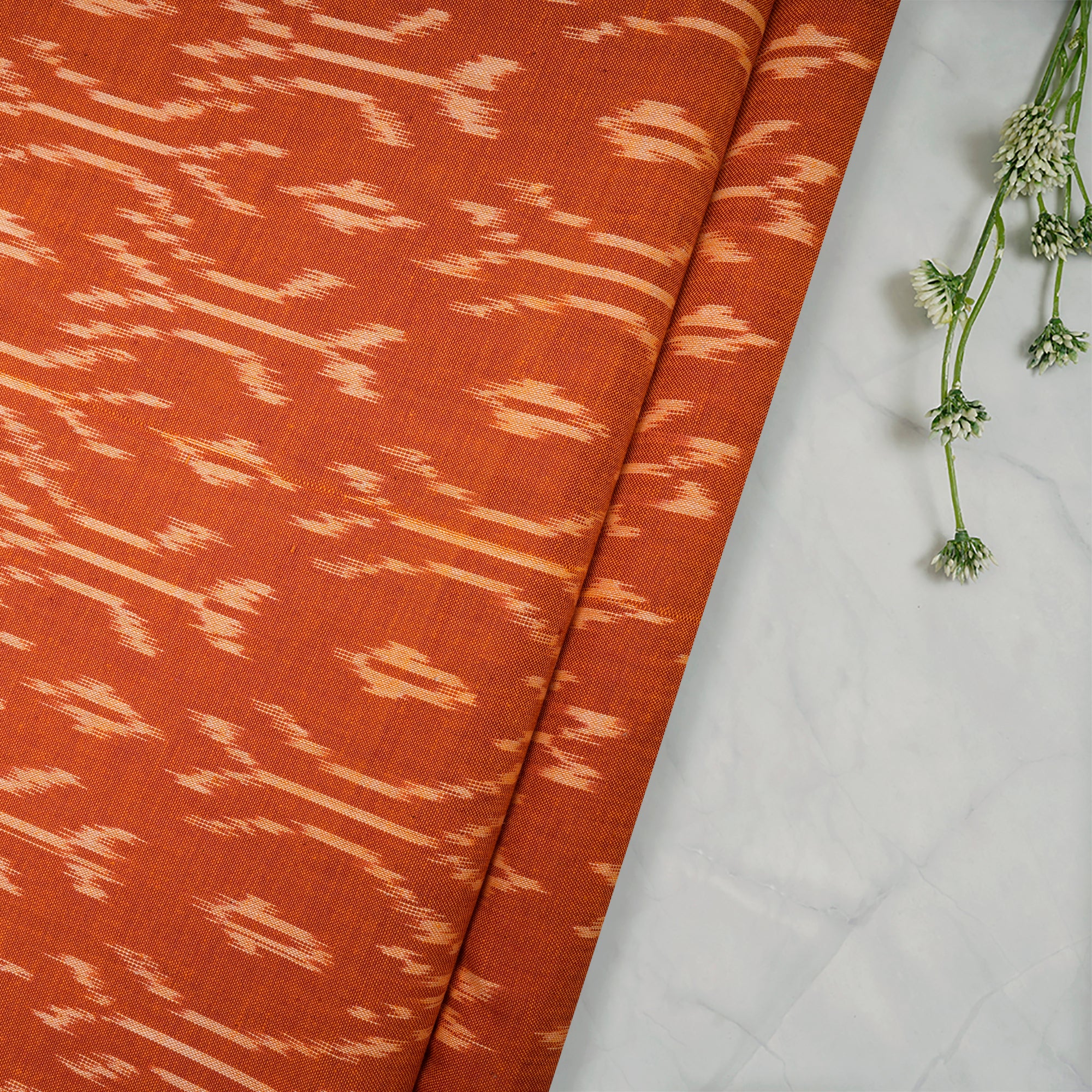 Orange 2/60 Washed Woven Ikat Cotton Fabric